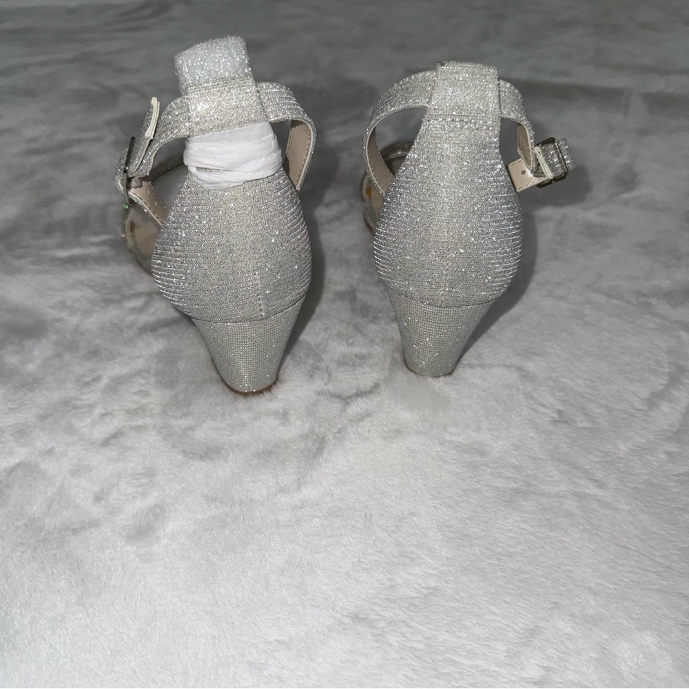 David's Bridal Silver Glitter Wedges - Picture 3 of 6